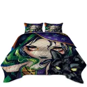 Faces of Faery #114 Halloween Witch Girl and Cat Coverlet