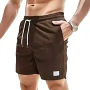 [JEShifangjiusu] Men's Side Pockets Drawstring Shorts Elastic Waist Cargo Straight Pants Short Wide Leg Pants, Coffee A1, XXL