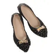 Nevenka Women Flat Shoes Rhinestone Sparkly Comfort Slip Ons Shoes-Black2