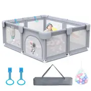 Advwin Large Baby Playpen 205x185cm Kids Activity Central Child Play Fence with Anti-Slip Base Light Grey