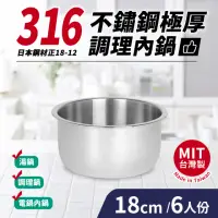 在飛比找momo購物網優惠-台灣製316不鏽鋼極厚調理內鍋6人份(18cm/1750ml