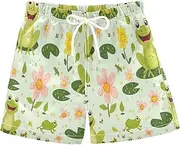 [RPLIFE] Swim Shorts for Boys, Big Boys Swim Trunks 2T, Cute Frog Green