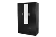 Design Square Modern 3-Door 2-Drawers Wardrobe Closet Clothes Storage Cabinet With Mirror - Black
