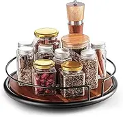 TIDITA 13" Acacia Wood Lazy Susan Turntable with Metal Frame for Table Top - Wooden Serving Tray Rotating for Kitchen Counter - Centerpiece Organizer Storage Food Bin Container for Pantry, Fridge