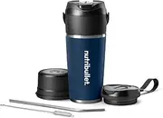 [NutriBullet] Flip, USB-C Rechargeable Portable Blender, Blender, with Insulated Stainless Steel Cup, 590 ml Capacity, Matte Indigo (NBPB07350IND)
