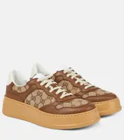 [Gucci] Gucci GG Canvas leather-trimmed sneakers AU 5 brown