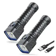Flashlight Rechargeable, 3000L High Lumens Metal Waterproof 2 Pack Black