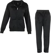 [FIL] Women's Zip up Track Top Pants 2pcs Set Loungewear Velour Fleece