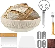 MAHEDI ESSENTIALS Sourdough Bread Baking Kit, Bread Baking Supplies, Banneton Proofing Basket, 2 Round and Oval 9" Round & 10" Oval Baskets, Danish Whisk, Scrapers, Scoring Tool, and Liners