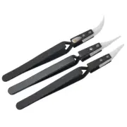 Black Handle Tweezers Fittings Straight Tip Electronic Soldering Precision