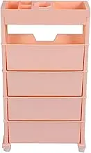 Mobile Bookcase Storage Shelf with Wheels, Large Capacity Multi Layer Organiser for Books Magazines Office Supplies, Sturdy PP Plastic Frame 78.5 x 39.5 cm (Pink)