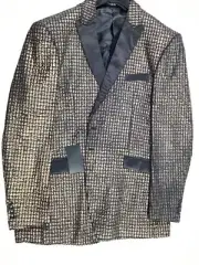 Mens Angelino Platinum Gold Emerald Cut Pattern Tuxedo Jacket NEW