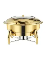 [SOGA] Gold Plated Stainless Steel Round Chafing Dish Tray Buffet Cater Food Warmer Chafer in Gold