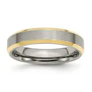 Chisel Titanium Brushed Yellow IP-plated 5mm Beveled Edge Band - Ring Size 8.0