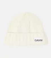 [Ganni] Ganni Cable knit wool-blend beanie One Size white