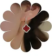 [Crymystal] Boho Earrings with Black Clover Four Leaf Clover Dangle Earrings with Crystal Clover CZ Huggie Hoop Earrings Jewellery for Women and Girls Gifts