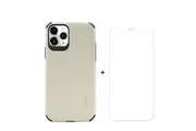 For iPhone 11 Pro Case Denim Texture Beige & Tempered Glass Screen Protector