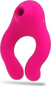 Vibrating Cock Ring with Sucking Clitoris Stimulator Vibrator, 7 Vibration + 7 Suction Modes, Silicone Stretchy Couples Vibrator Erection Enhance Delay Ejaculation Pleasure, Clitoral G Spot Vibrator Stimulator for Women & Men, Rechargeable Adult Sex Toys