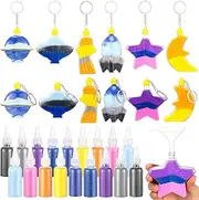 VioraWhite 12 Pack Sand Art Crafts Kit Sand Art Bottle Keychains Include 12 Sand Art Bottles with Keyring 18 Art Sand, Sand Art for Crafts Gift DIY Fun Starry Space Sky Theme Activities Favor