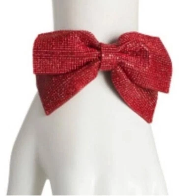 Betsey Johnson Hematite Tone Hinged Bangle 3D Red Bow Crystal Accents NWT
