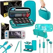 Orzly Switch Lite Accessories Bundle - Includes Carry case & Screen Protector for Nintendo Switch Lite Console (2019), USB Cable, Games Holder, Comfort Grip Case, Headphones, Thumb-Grip Pack & more included [Orzly Gift Pack Edition - Turquoise Blue]