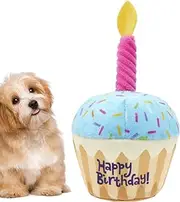 Dog Birthday Toy - Happy Birthday Themed Plush Dog Toy - Chew-Resistant Soft Puppy Photo Props Party Decor for Large Medium Small Breeds