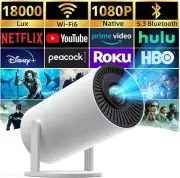 Auto Keystone Projector with WIFI and Bluetooth, 210° Rotatable Portable Projec