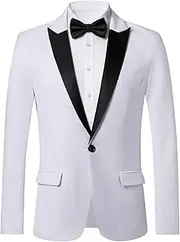[WZIKAI] Mens Tuxedo Jacket Slim Fit One Button Solid Blazer Dress Suit for Wedding Prom Dinner Party