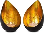 ROMINOX Gift Item Tea Light Set // Drops - 2 Pieces Bright Gold Candlelight with Gold Foil Lining Christmas Barbecue Valentine's Day Mother's Day Each Dimensions Approx 7.9 x 7.5 x 11 cm