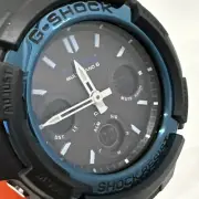 Casio G-Shock Men's Solar Blue Dial Black Resin Strap 46mm Watch AWGM100A-1A