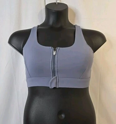Sz M 2 Sports Bras Women's. Black & Dusty Blue Strappy Crossback Front Zip New