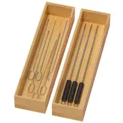 Bamboo Drawer Organizer Narrow Silverware for Kitchen Stackable Cutlery 2 Pcs