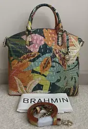 BRAHMIN Melbourne Large DUXBURY Leather Satchel Bag RETRO JUNGLE Botanical NWT