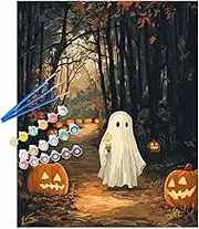 Cute Ghost Holding Candlestick Paint by Numbers for Adults on Canvas Without Frame, Paint by Number Halloween, Easy Acrylic Oil Painting for Beginner Gift & Home Wall Decor(16x20inch)