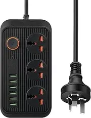 Powerboard USB, 9IN1 Power Board with Universal 3-Outlets & 6 USB(3.1A) Charging Ports, Surge Protection，Power Strip 1.8 Meter Power Extension Cord On and Off Switch, Wall Mountable, for Home Office