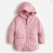 Crewcuts Pink Quilted Jacket Sz 12 Sherpa Lined Hooded Long Sleeve Zip Pocket