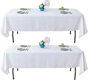2 Pack Tablecloths for Rectangle Tables, 150 x 300 CM -Reusable and Washable Table Clothes, Polyester Fabric Table Covers for Wedding, Party, Banquet (White)