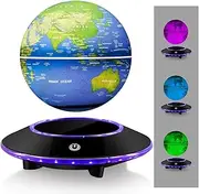 Levitating Globe Lamp, 7 Colors Magnetic Levitation Globe World Map ，Floating Ball Lamp,Home Office Desk Decor with LED Light,Cool Display Stand，Tech Gadget Gift for Men Boy Father Son