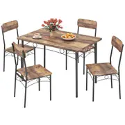 Giantex 5-Piece Dining Table & Chair Set w/Metal Legs & Non-slip Footpads Kitchen Furniture Brown