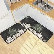 XYMZR Christmas Tree Candle Kitchen Mat for Floor, 2 Piece, Non Slip Washable Kitchen Rugs for Kitchen & Home Decor, Sink, Bathroom 19.7” x 27.6” + 19.7” + 47.2”