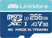 LinkMore 256GB Micro SDXC Card, A2, UHS-I, U3, V30, Class 10 Compatible, Read Speed Up to 160 MB/s,Write Speed Up to 120 MB/s, SD Adapter Included