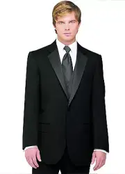 Sizes 35-64 Long. 7-Piece Tuxedo Package w/Flat Front Pants, Charcoal Vest & Tie