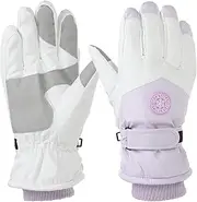 [uxcell] Winter Ski Snow Gloves, 1 Pair Waterproof Winter Warming Gloves Touchscreen Skiing Work Gloves for Women, Purple-White