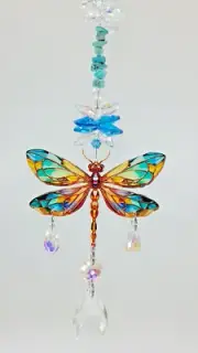 Turquoise Dragonfly Crystal Suncatcher gift for her, hanging rainbow suncatchers