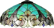 Large Tiffany Lampshades Replacement Only 18X9 Inch Sea Green Big Stained Glass Victorian Style Lamp Shade Decorative for Table Desk Floor Light Cover KeYJ