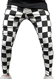 [Generic] Mens Casual Bodybuilding Pants Comfort Running Sweatpants Plaid Slim Fit Tapered Gym Workout Pants