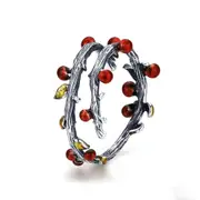 Silver plating Autumn Withered Tree Leaves Adjustable Finger Rings for Women Wedding Ring Jewelry