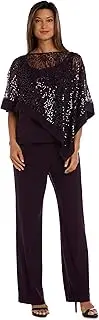 R&M Richards Sequin Lace Poncho Pants Set