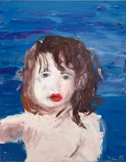 AMAYA 1 Blue White Red Child Girl Painting Portrait - Original Steven Tannenbaum