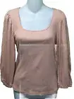 Sanctuary Pinky Peach Knit Top Sz L Puff Sleeve Round Neck Organic Cotton Blend